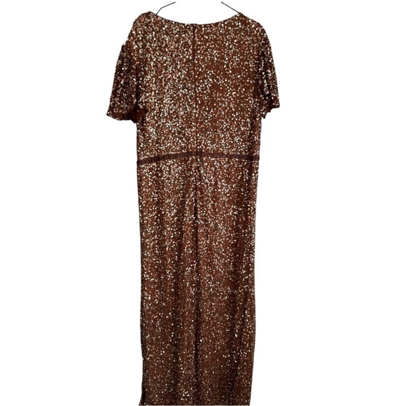 Mac Duggal Copper Sequined Wrap Over 18 Butterfly Sleeve Draped Gown Formal - Picture 11 of 12